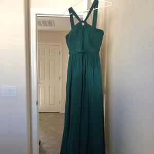 Scooped neck, dark green, A-line bridesmaids dress